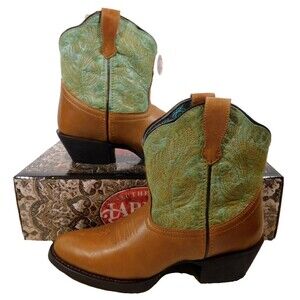 NEW Laredo Tori 8" Pull On Cowboy Boots Women's sz 6.5 M Green Tan Leather